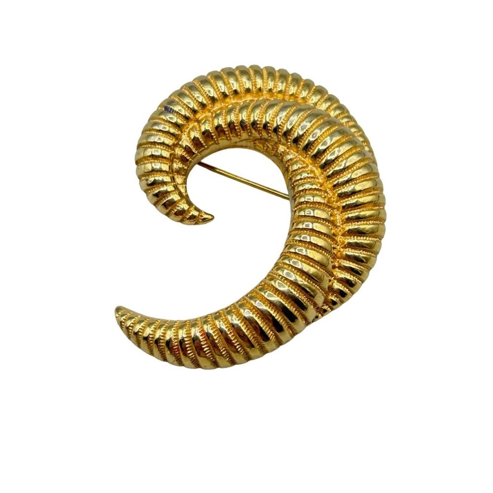 MONET Gold Tone Swirl Brooch Statement Textured Abstract Free Form Pin Signed